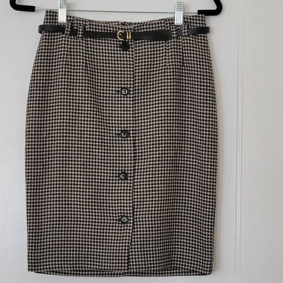 H&M Houndstooth Pencil Skirt, High-Waist, Black and White, Size 6 - Picture 1 of 6